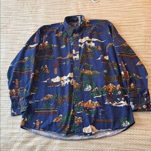 Ralph Lauren Vintage Chaps Large Blue Alaska Print Long Sleeve